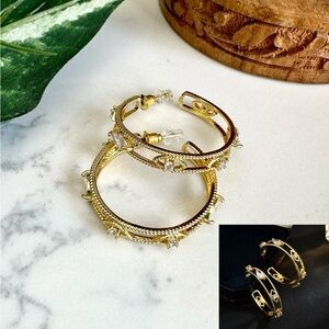 2/$30🌵 Delicate Gold Tone Evil Eye Earrings Crystal Rhinestones Boho Gift NEW